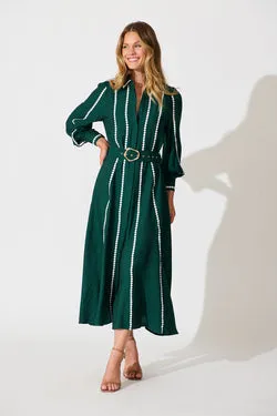 Lovingly Maxi Shirt Dress In Emerald Green