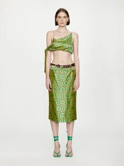 Palmira Leather Belted Midi Skirt