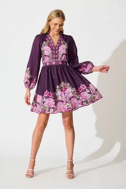 Clarion Dress in Plum Border Floral Linen Blend