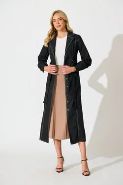 Jules Coat in Black with Contrast Stitch Cotton Blend