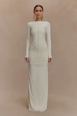 Louisa Long Sleeve Slinky Maxi Dress - Ivory
