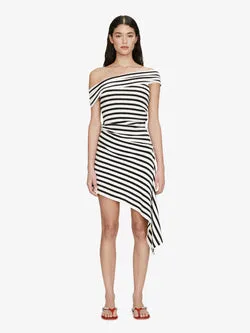 Stripe Knit Extension Drape Mini Dress
