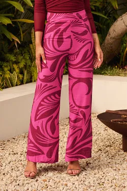 Sherene Pant in Pink with Wine Print