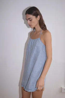 Flounce Halter Dress - Blue Stripe