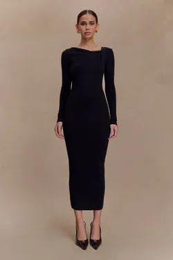 Culver Draped Twist Knit Midi Dress - Black