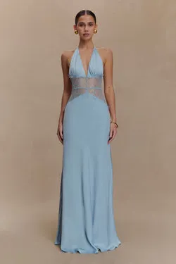 Dinah Lace And Satin Maxi Dress - Cornflower Blue