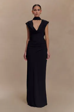 Giulia Chiffon Draped Maxi Dress - Black