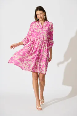 Mina Smock Dress in Cream and Pink Print