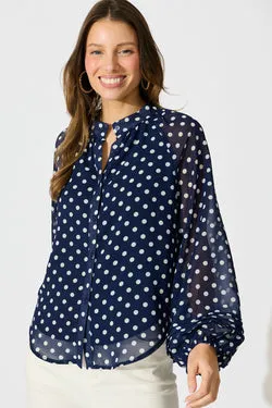 Dotty Days Top in Navy with White Polka Dot Chiffon