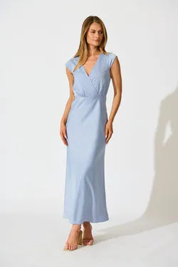 Elegant Devotion Maxi Dress in Ice Blue Satin
