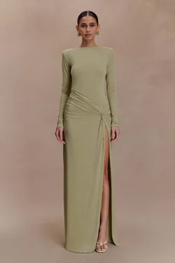 Deanna Long Sleeve Gathered Maxi Dress - Sage