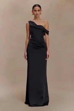 Dalia Off Shoulder Satin Maxi Dress - Black
