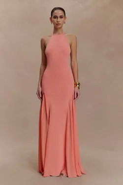 Soleil Knit And Mesh Halter Maxi Dress - Coral