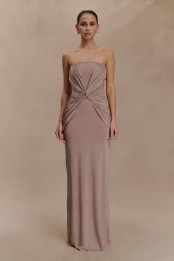 Mirren Strapless Slinky Maxi Dress - Bronze