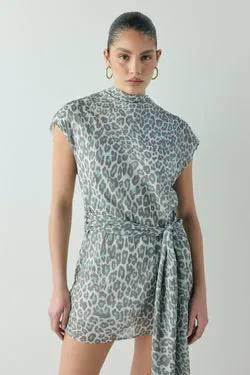 Nuri Mini Dress Blue Leopard