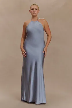 Bella Satin Halter Maxi Dress - Frosted Blue