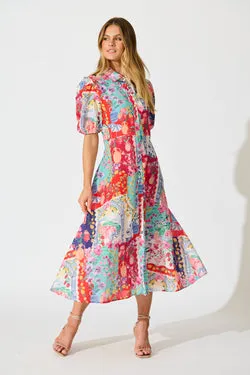 Bella Maxi Shirt Dress in Multi Resort Linen Blend