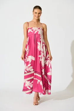 Ruthie Maxi Sundress in Magenta Floral Satin