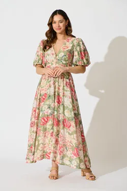 Botanical Romance Maxi Dress in Sage with Blush Floral