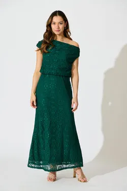 Valencia Lace Midi Dress in Emerald