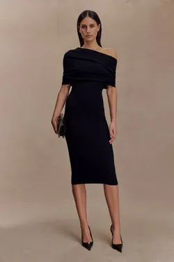 Zandie Cashmere Blend Knit Midi Dress - Black