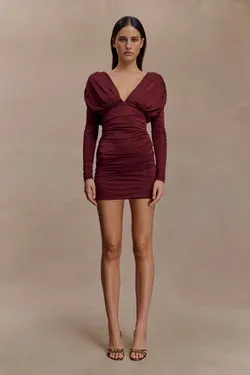 Hayden Long Sleeve Plunge Mini Dress - Burgundy