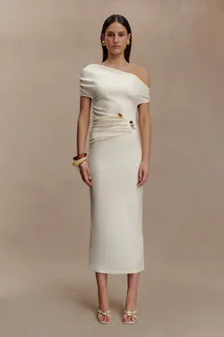 Kendra Scuba Jersey Midi Dress With Hardware - Ivory