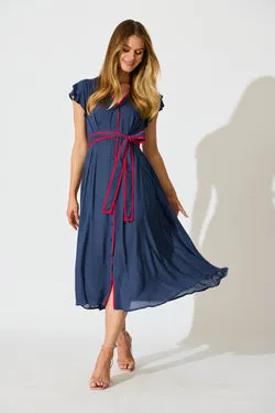 Inara Midi Dress in Navy with Polka Dot