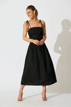 Avenly Midi Dress in Black Cotton