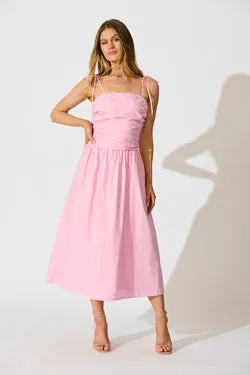 Avenly Midi Dress in Pink Cotton