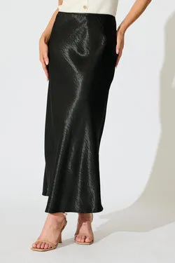 Satin Poise Midi Skirt in Black