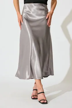 Satin Poise Midi Skirt in Grey