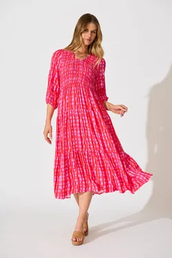 Riala Midi Dress in Multi Pink Gingham