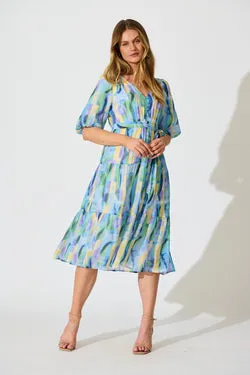 Heloise Midi Dress in Blue Print