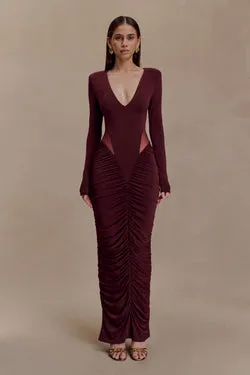 Louanne Slinky Long Sleeve Maxi Dress - Burgundy