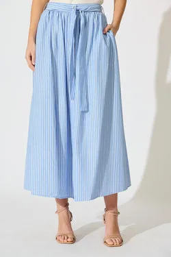 Pattie Maxi Skirt in Blue with White Stripe Cotton