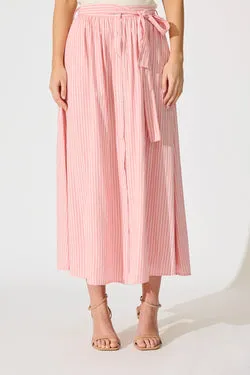Pattie Maxi Skirt in Pink with White Stripe Cotton
