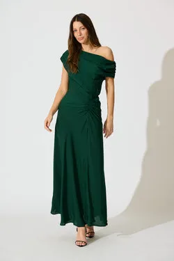 Marielle Off Shoulder Maxi Dress in Emerald Chiffon