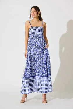 Lova Maxi Sundress in Blue with White Cotton