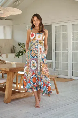 Mosaic Bloom Maxi Sundress in Multi Tile Print