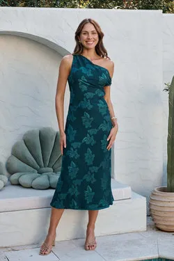 Lunar Romance Off Shoulder Maxi Dress in Emerald Burnout Chiffon