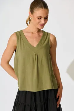 Chloanna Top in Khaki Linen Blend