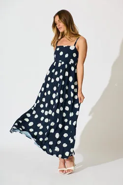 Sweet Spot Maxi Sundress in Navy with White Spot