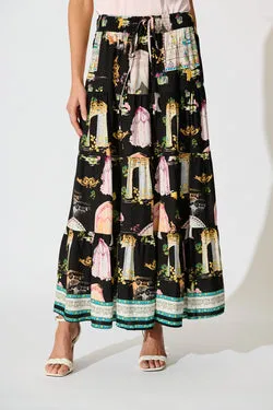 Amadi Maxi Skirt in Black Multi Print