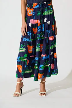 Amadi Maxi Skirt in Navy with Multi Print