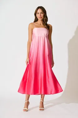 Ombre Muse Maxi Sundress in Pink Satin