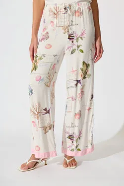 Coastal Charm Pant in White with Multi Shell