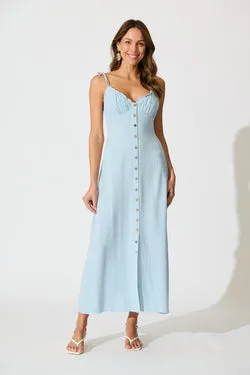 Shani Maxi Dress in Light Blue Linen Blend