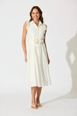 Jepson Midi Shirt Dress in White Broderie Cotton