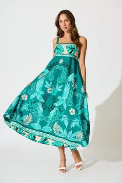Addilyn Maxi Sundress in Green and White Leaf Print